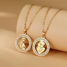 Colar 'Mãe e Bebê' Zircon em Aço Inoxidável