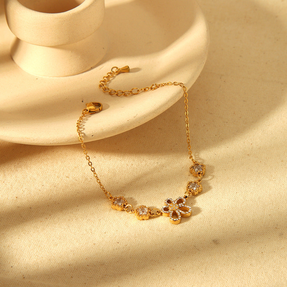 Pulseira Flor de Ouro 18K Zircon