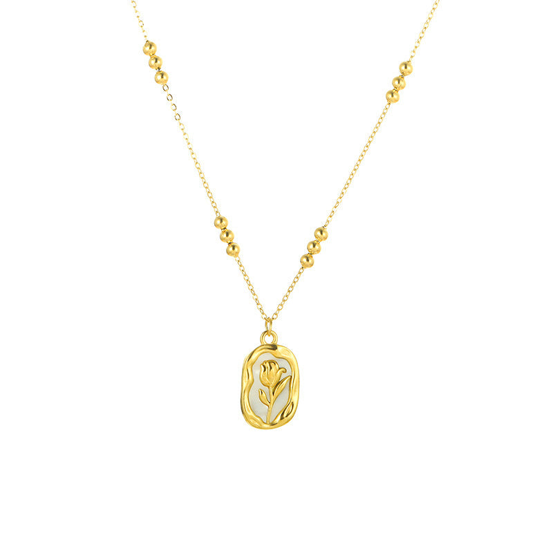 Colar Pendente Concha Rosa Branca 18K