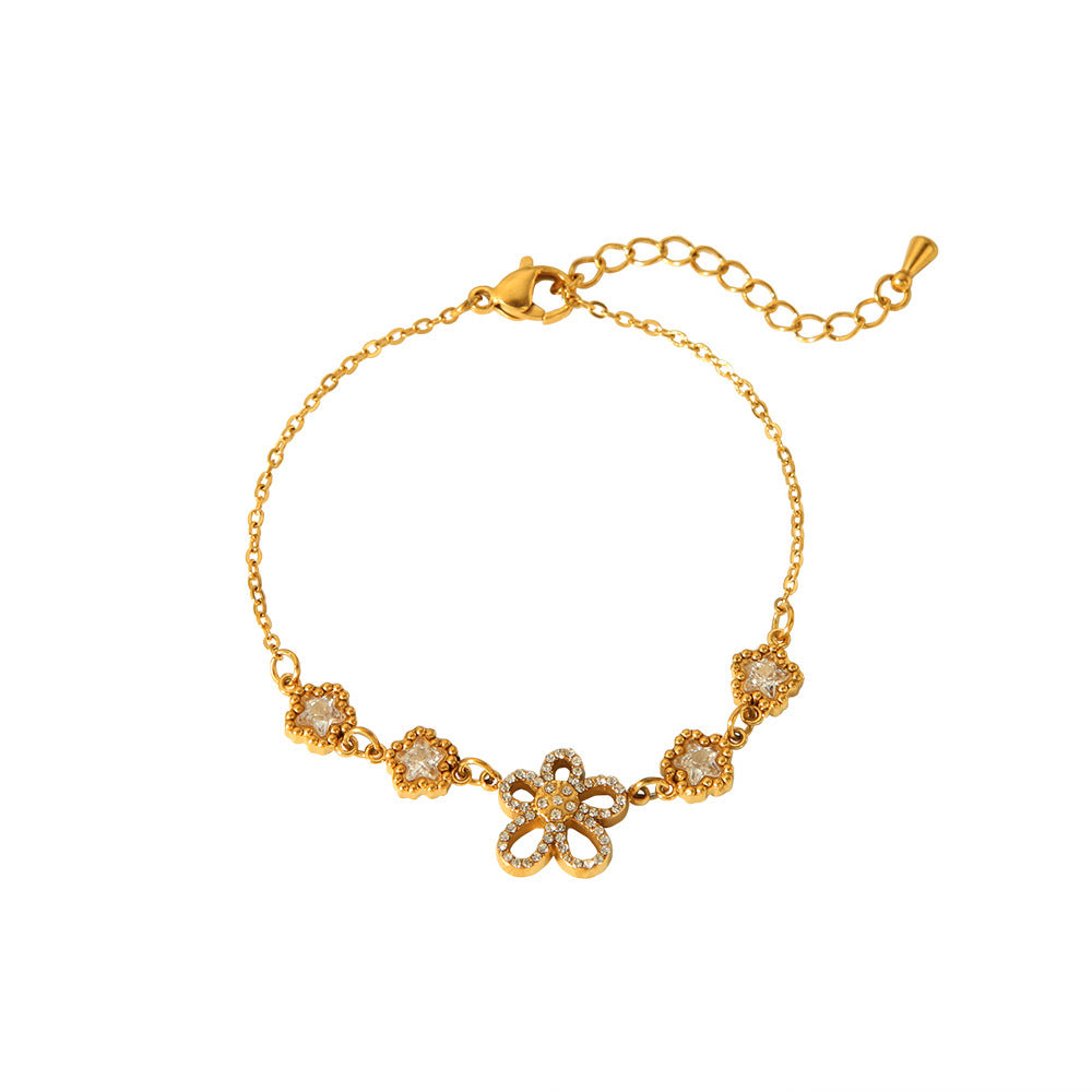 Pulseira Flor de Ouro 18K Zircon